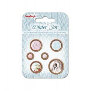 Buttony dekoracyjne Scrapberrys drewniane Winter Joy 6szt